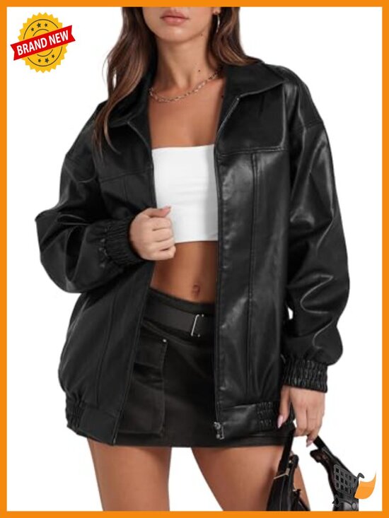 Jackets & Blazers - Oversized Faux Leather Motorcycle Jacket Women Y2K Bomber